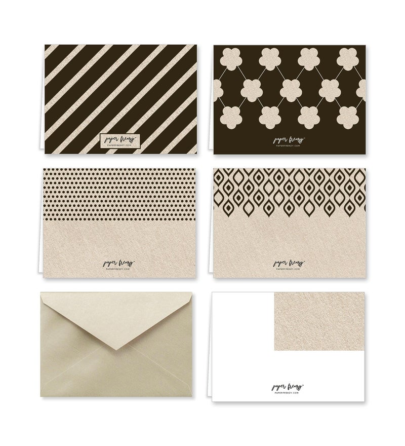 Paper Frenzy Black and Tan Designer Thank You Note Cards and Envelopes - 25 pack - Image 2